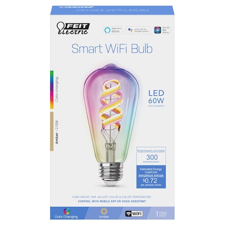 Feit Electric Feit Smart Home ST21 E26 (Medium) Smart-Enabled LED Bulb Amber 60 Watt Equivalence 1 pk ST2160RGBWIFIAG